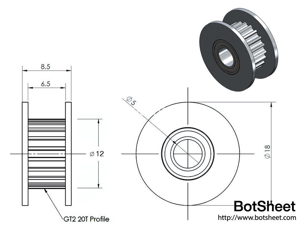 gt2-idler-pulley-20-teeth-6mm-belt-5mm-bore-with-teeth